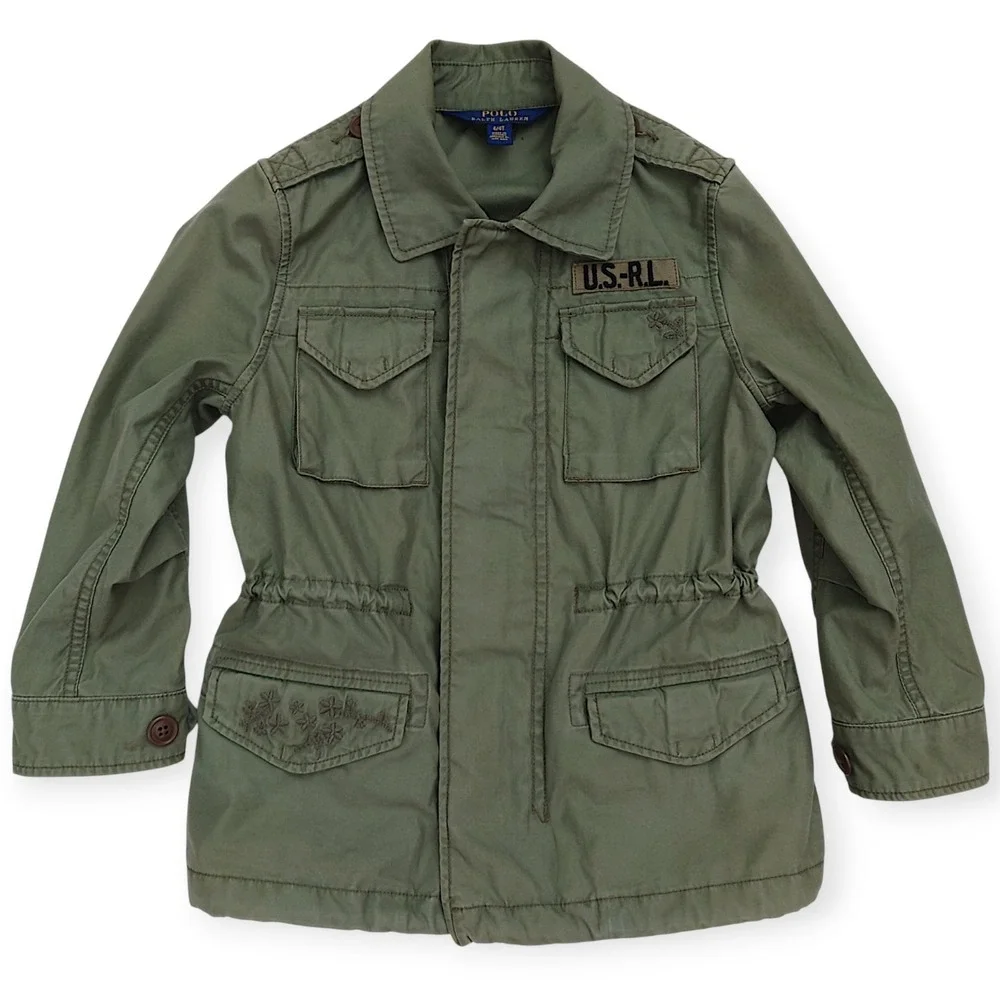 Polo Ralph Lauren Girls Size 4T Embroidered Military Jacket Twill Olive Green